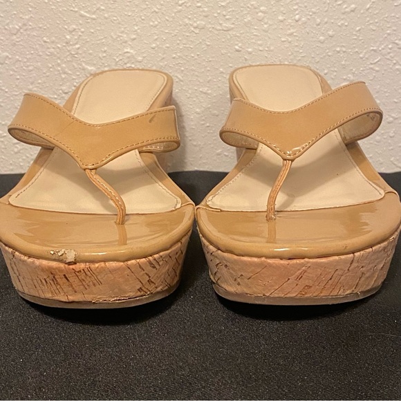 CIRUS SAM EDELMAN RAQUEL CORK WEDGE SANDALS NUDE SZ 6.5 - Picture 2 of 6